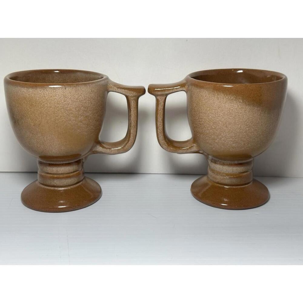 2 Vintage Frankoma C13 Footed Coffee Cup Mug Prairie Brown Pottery Americana 70s